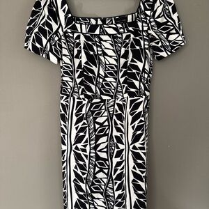 Max & Cleo Black and White Puff Sleeve Sheath Dress